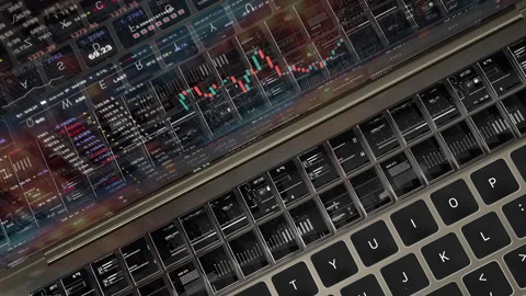 Keyboard Stock market indicators on computer screen. Stock-Footage 306539109