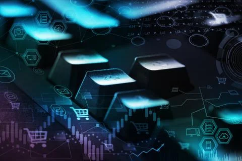 Keyboard with store database concept Stock Photos