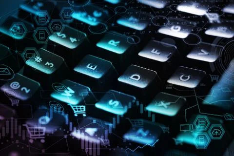 Keyboard with store database concept Stock Photos