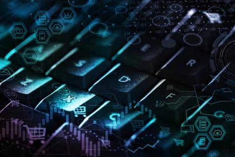 Keyboard with store database concept Stock Photos