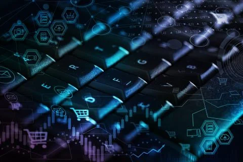 Keyboard with store database concept Stock Photos