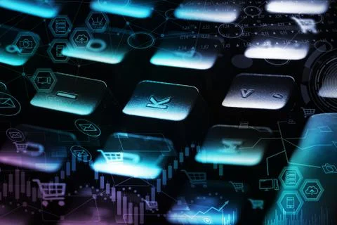 Keyboard with store database concept Stock Photos