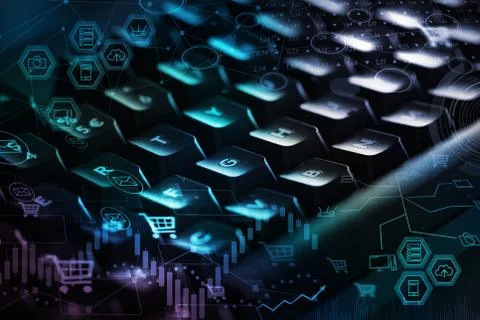 Keyboard with store database concept Stock Photos