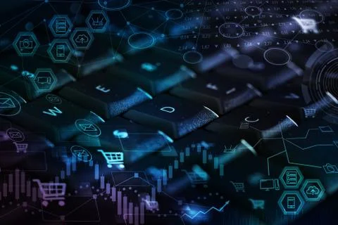 Keyboard with store database concept Stock Photos