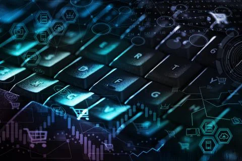 Keyboard with store database concept Stock Photos