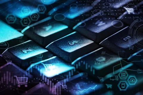 Keyboard with store database concept Stock Photos