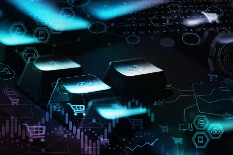 Keyboard with store database concept Stock Photos