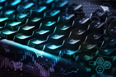 Keyboard with store database concept Stock Photos