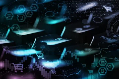 Keyboard with store database concept Stock Photos