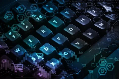 Keyboard with store database concept Stock Photos