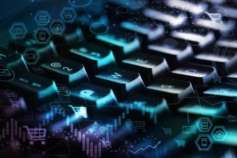 Keyboard with store database concept Stock Photos