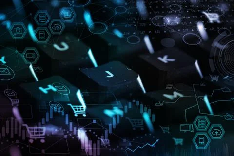 Keyboard with store database concept Stock Photos