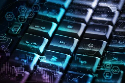 Keyboard with store database concept Stock Photos