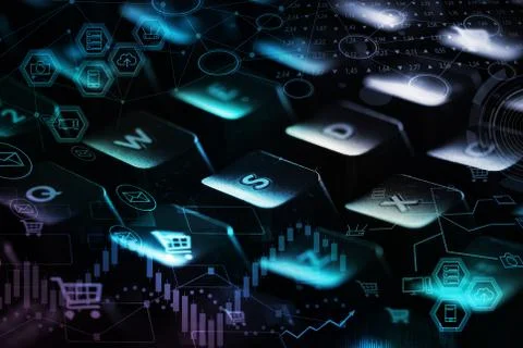 Keyboard with store database concept Stock Photos