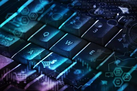 Keyboard with store database concept Stock Photos