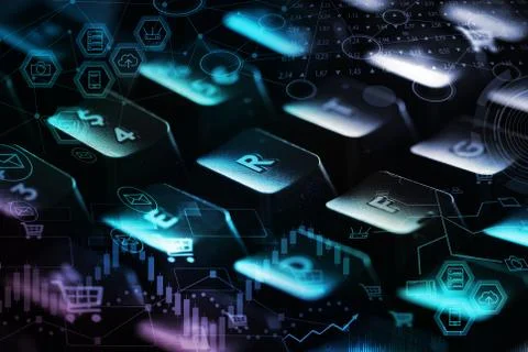 Keyboard with store database concept Stock Photos