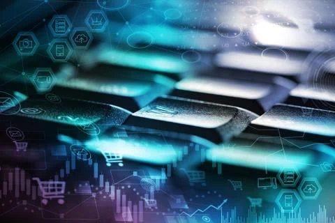 Keyboard with store database concept Stock Photos