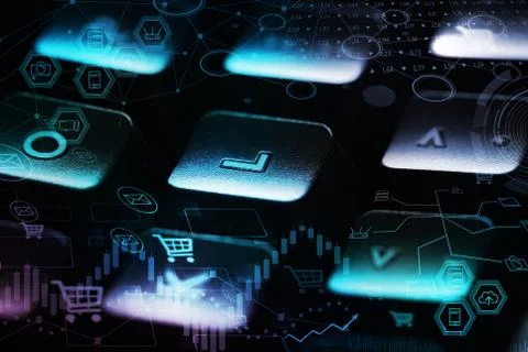 Keyboard with store database concept Stock Photos