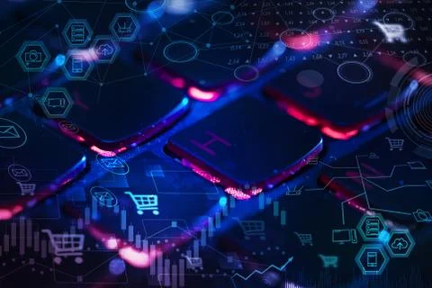 Keyboard with store database concept Stock Photos