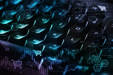 Keyboard with store database concept Stock Photos