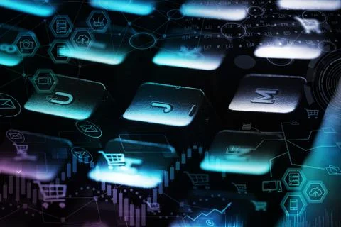 Keyboard with store database concept Stock Photos