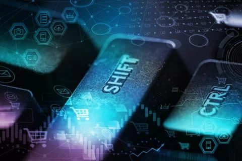 Keyboard with store database concept Stock Photos