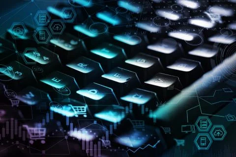 Keyboard with store database concept Stock Photos