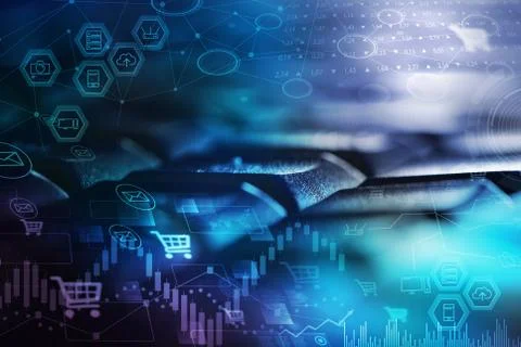 Keyboard with store database concept Stock Photos