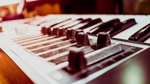 Keyboard of a synthesizer with sliders Stock Footage 67822963