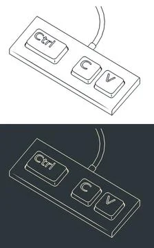 Keyboard with three keys Ctrl C and V ironic illustrations Stock Illustration