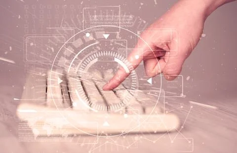 Keyboard touch with high tech user interface graphic Foto stock