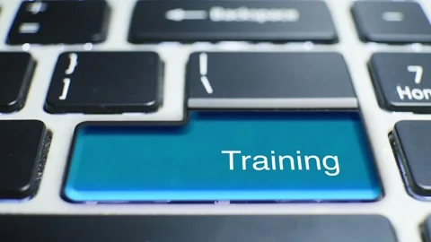Keyboard Training Button Pressed by hand finger Stock Footage 246651033