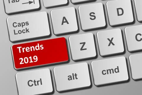 Keyboard with trends 2019 button Stock Illustration