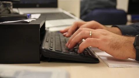Keyboard typing, office employee Stock Footage 120794126