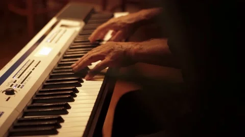 Keyboardist performs during wedding ceremony reception. Stock Footage 135228625