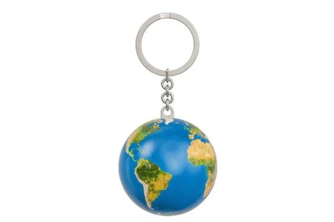 Keychain with a globe Earth, 3D rendering Stock Illustration