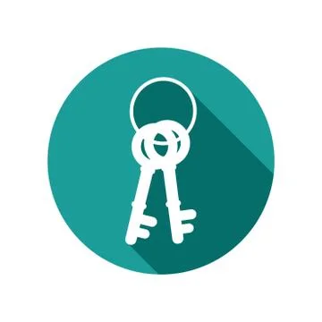 A keychain icon with a long shadow. Flat design style. Round icon vector Stock Illustration