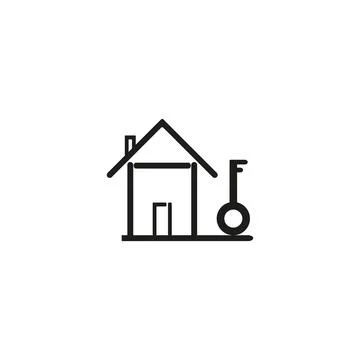 Keychain with key ring, two keys and a pendant house locket. Key chain with h Stock Illustration