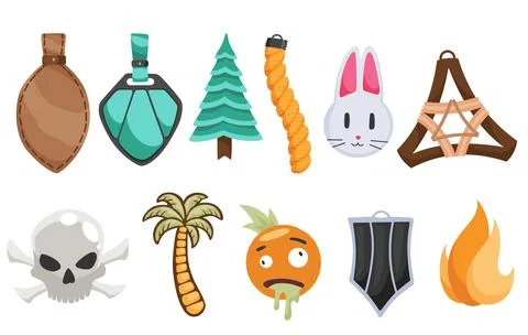 Keychain keyholder, icon set. Metal trinket. Modern keys pendants. Home rental Stock Illustration