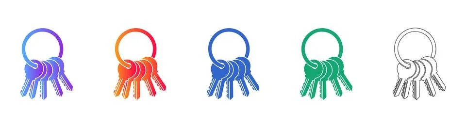 Keychain with Multiple Keys Icons Stock Illustration