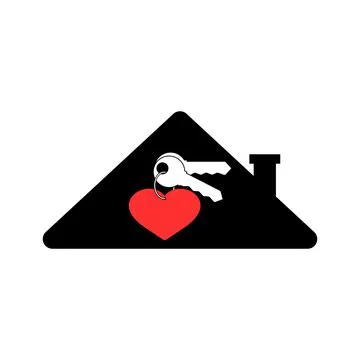 Keychain shaped heart with two keys on ring and house.  Stock Illustration
