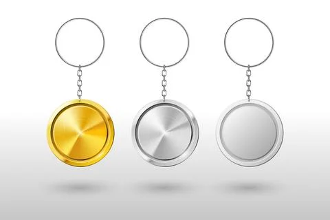 Keychains. Realistic metal and plastic round keyring holder. Vector mockup Stock Illustration