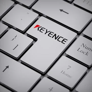 Keyence logo notebook keycap 3d illustration stock market editorial Stock Photos