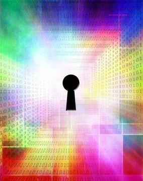 Keyhole in binary code Modern art. Keyhole and binary code on a background... 스톡 사진