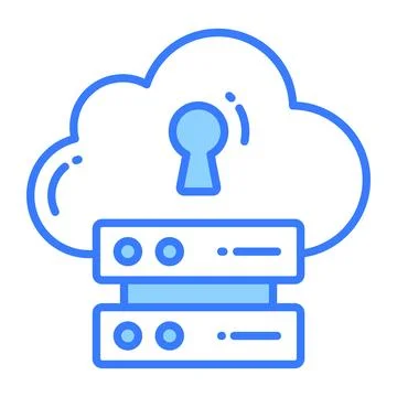 Keyhole on cloud with data server denoting vector of secure data backup  Illustrazione stock