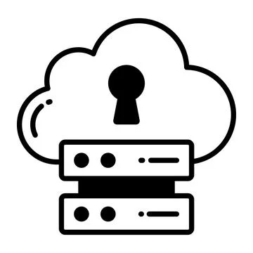 Keyhole on cloud with data server denoting vector of secure data backup  Stock Illustration