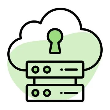 Keyhole on cloud with data server denoting vector of secure data backup  Stock Illustration