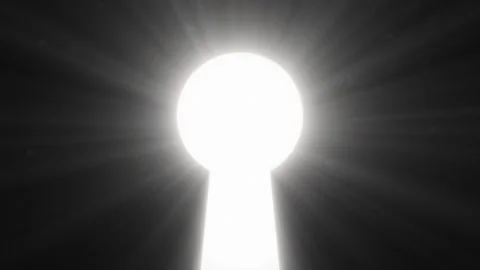 Keyhole Light Shining Bright in the Dark. Camera Moves Through Key Hole and Stock Footage 301291919