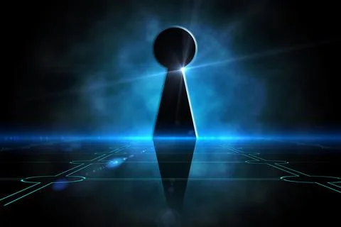 Keyhole on technological black background 库存插图