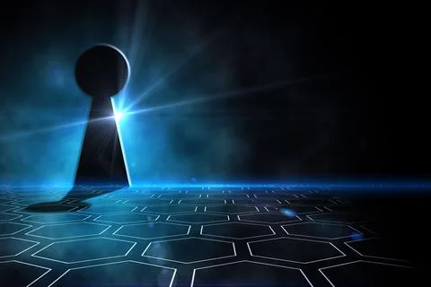 Keyhole on technological black background Stock Photos